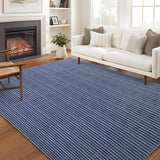 Garvee Machine Washable Non-Slip Area Rug, Soft Low Pile Pearl Velvet, Modern Boho Striped Print, Collapsible Indoor Rug for Living Room/Bedroom/Dining/Nursery - 8x10 ft, Blue Tint, USA