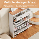 Garvee Shoe Cabinet with 2 Flip Drawers for Entryway, Tall Narrow Shoe Storage Organizer Rack, 31.5"W x 42.3"H, White Space-Saving Design