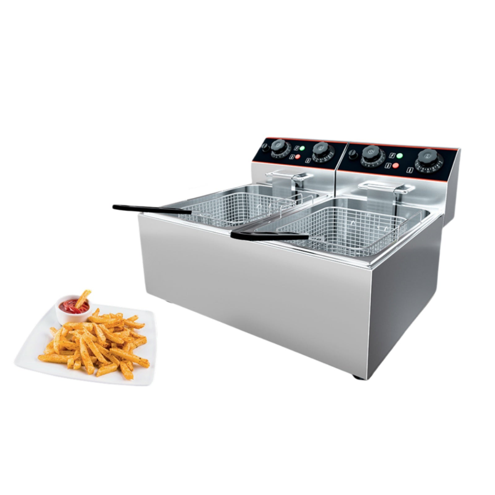 Garvee Commercial Deep Fryer with Basket, Double Tanks, Temperature Control for Restaurant and Home Use, 16.8 QT, Stainless Steel