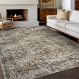Garvee 10' x 13' Distressed Vintage Persian Floral Area Rug, Machine Washable Non-Slip Low-Pile Soft Rug for Living Room, Bedroom & Nursery, Brown