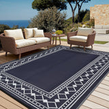 Garvee Outdoor Plastic Straw Rug 9x18 Large Outdoor Rug Uv Resistant Waterproof Patio Rug, Foldable Reversible Rug, Lightweight Camping Mat Picnic Rug with Stortage Bag, 4 Stakes, Blue