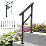 Garvee Aluminium Alloy Outdoor Hand Rails With Installation Kit For Exterior Steps Porch Railing 1-2 Steps Black