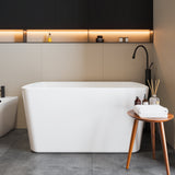 Garvee 49'' Freestanding Acrylic Bathtub, Deep Soaking Tub for Bathroom Renovation, White, Compact Size with Chrome Overflow and Drain