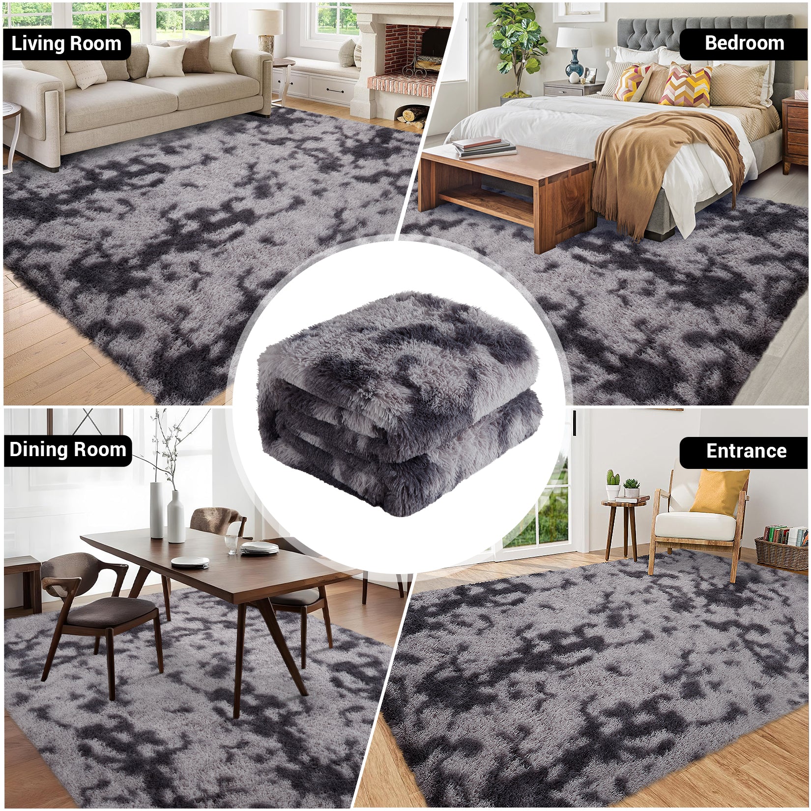 Garvee Fluffy & Sheepskin Dark Grey 8x10 Plush Shag Rug, Soft Fuzzy Non-Slip for Bedroom Nursery Kids Playroom Dining Decor