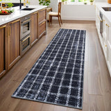 Garvee Runner Rug 2x6 Non-Slip Washable Low-Pile Checkered Braided Geometric Print Indoor Blue