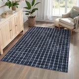 Garvee Washable Area Rug 6x9 Rugs for Living Room Geometric Checkered Print Soft Thin Carpet for Bedroom Large Non Slip Stain Resistant Floor Cover for Dining Room Nusery Indoor Use, Blue