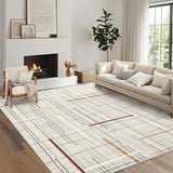 Garvee Contemporary Rug 8x10 Washable Area Rug Modern Abstract Non Slip Soft Throw Rug Linear Geometric Foldable Low Pile Floor Cover for Living Room Bedroom Nursery Office Decor, Beige