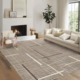 Garvee Large Living Room Rug 10x13 Modern Abstract Washable Rug Geometric Non Slip Stain Resistant Soft Floor Cover Foldable Low Pile Striped Area Rug for Bedroom Dining Room Nursery, Brown