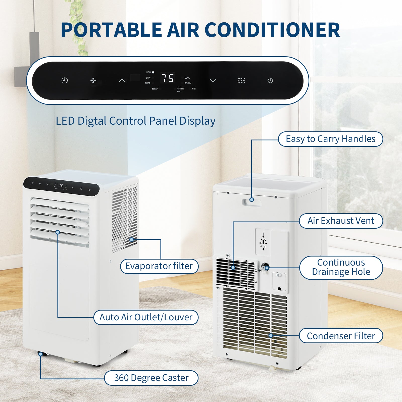 Garvee 8000 BTU Portable Air Conditioners Cool Up to 350 Sq.Ft,3 IN 1 Portable Ac Unit with Remote Control/LED Display/24Hrs Timer/Window Installation Kit & Low Noise for Home/Hotel/Office - White Top