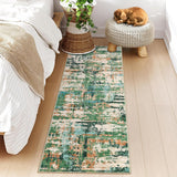 Garvee Modern Abstract Runner Rug 2 x 6 Washable Rug for Hallway, Non Slip Kitchen Rug, Low Pile Soft Entryway Carpet, Indoor Foldable Printed Rug for Kitchen Bedroom Laundry Room, Green