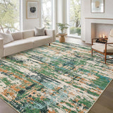 Garvee Modern Abstract Area Rug 10 x 13 Large Washable Rug for Living Room, Non Slip Dining Room Soft Carpet, Low Pile Indoor Foldable Printed Accent Rug for Bedroom Nursery Playroom, Green
