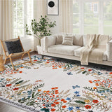Garvee Boho Washable Rugs for Entryway Floral Rugs for Bedroom, Bathroom Rug Non Slip Washable, Soft Indoor Carpet Throw Carpet for Kitchen Laundry Living Room Foyer, Beige, 5x7