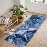 Garvee 2'x6' Runner Rug Soft Modern Abstract Boho Washable Large Machine Rug Non-Slip Low Pile Carpets for Bedroom Entryway Office Dining Table Blue