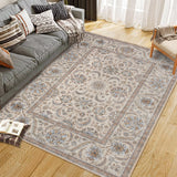 Garvee Washable Area Rug Vintage Traditional Floor Cover Foldable Thin Accent Indoor Distressed Non Slip Carpet Floral Print Mat Bedroom Living Room Bathroom (Beige 8'x10')