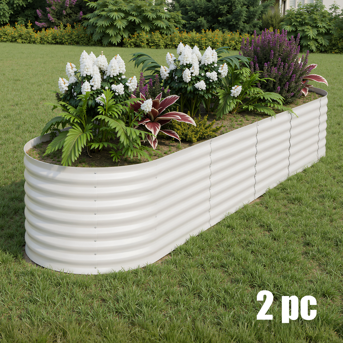Garvee 2 Pcs Galvanized Raised Garden Bed - Heavy-Duty Metal Planter Box for Vegetables, Flowers, Herbs, 18/24In Tall, Beige/Green, 8x2x2ft