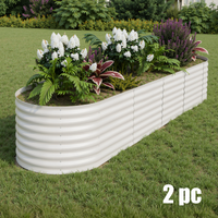 Garvee 2 Pcs Galvanized Raised Garden Bed - Heavy-Duty Metal Planter Box for Vegetables, Flowers, Herbs, 18/24In Tall, Beige/Green, 8x2x2ft