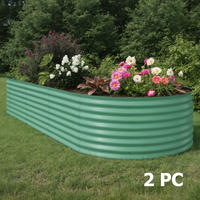 Garvee 2 Pcs 10x4x1.5ft Galvanized Raised Garden Bed - Heavy-Duty Metal Planter Box for Vegetables, Flowers, Herbs, 18/24In Tall, Beige/Green