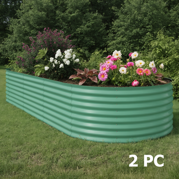 Garvee 2 Pcs 10x4x1.5ft Galvanized Raised Garden Bed - Heavy-Duty Metal Planter Box for Vegetables, Flowers, Herbs, 18/24In Tall, Beige/Green