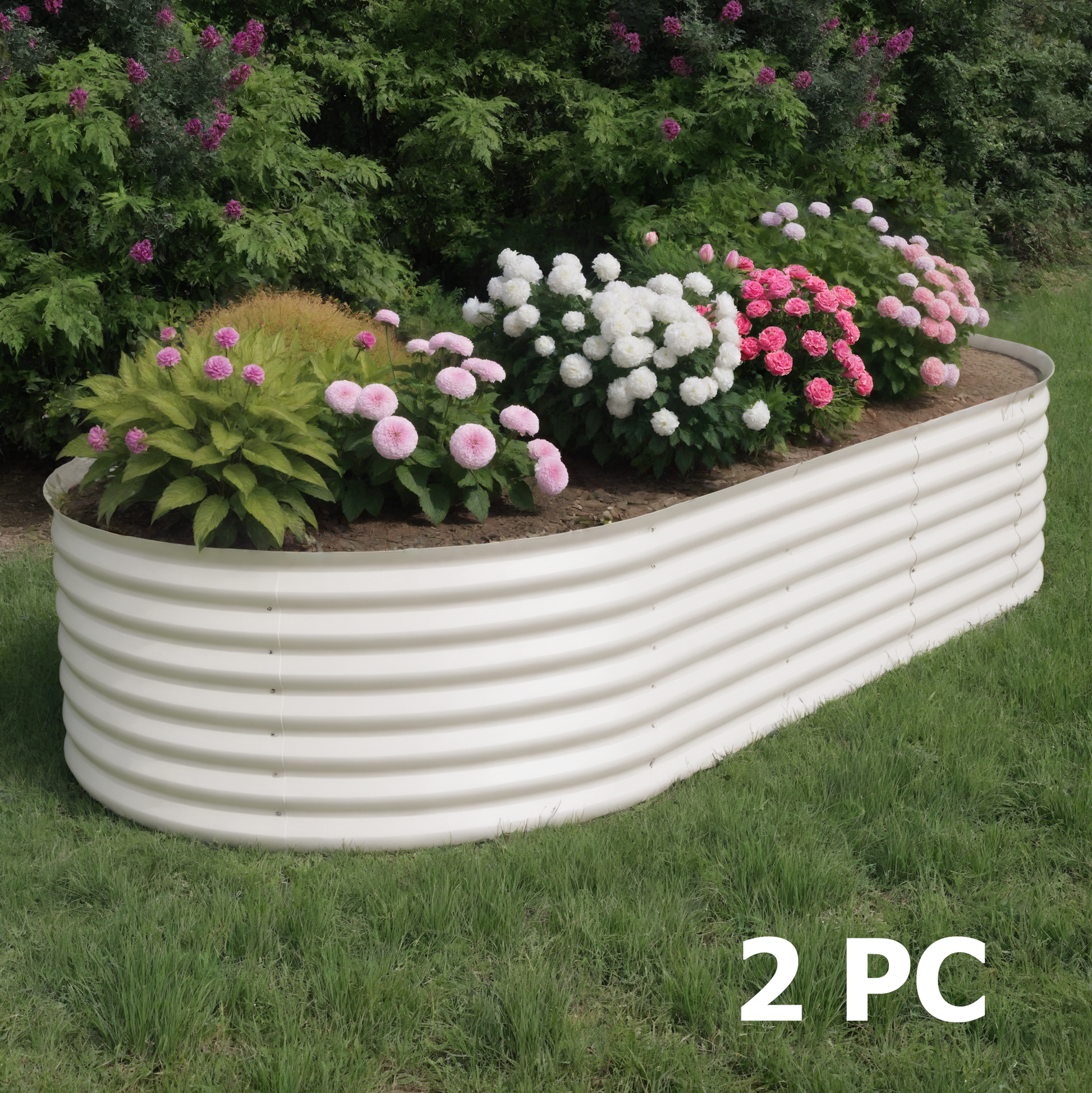 Garvee 2 Pcs Galvanized Raised Garden Bed - Heavy-Duty Metal Planter Box for Vegetables, Flowers, Herbs - 18/24In Tall, Rust-Resistant Outdoor Garden Box, 10x4x1.5ft Beige/Green