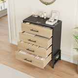 Garvee 4 Drawers Nightstand with Sturdy Metal Legs for Bedroom and Living Room, 38.6" Tall, Natural + Black