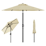Garvee 7ft/2.15m Patio Umbrella with Crank & Push-Button Tilt, UPF 50+ UV-Resistant Polyester Canopy, Vented Top, 6-Rib Steel Frame, Outdoor Market Parasol for Garden Deck Balcony Yard, Tan - Brown
