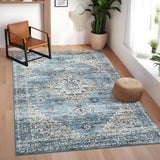 Garvee Vintage Washable Living Room Rug 6x9 Area Rug Non Slip Soft Medallion Throw Rug Low Pile Non-Shedding Oriental Carpet Foldable Non Shedding Floor Cover for Home Office Decor, Blue