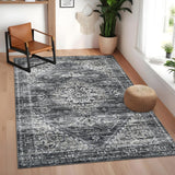 Garvee Area Rug 5x7 Ultra-Thin Washable Vintage Living Room Rugs with Non Slip Backing Non Slip Soft Medallion Carpet Foldable Stain Resistant Indoor Rug for Bedroom Home Office, Dark Grey