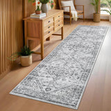 Garvee Hallway Runner Rug 2x6 Washable Vintage Floral Rug Ultra Soft Lightweight Accent Throw Rug Non Slip Foldable Medallion Carpet Runner for Bedroom Kitchen Laundry Room, Light Grey