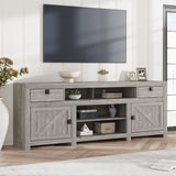 Garvee Farmhouse TV Stand for 80 Inch TVs, Long Entertainment Center with 4 Storage Drawers & 3 Open Shelf, Grey Television Consoles Stands for Living Room, Bedroom