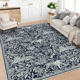 Garvee Tiger Washable Area Rug 9x12 Large Modern Living Room Rug, Non Slip Botanical Floor Cover for Dining Room, Ultra Thin Soft Indoor Foldable Carpet for Bedroom Guest Room, Blue