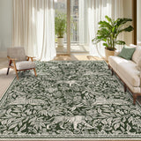 Garvee Tiger Washable Area Rug 9x12 Large Modern Living Room Rug, Non Slip Botanical Floor Cover for Dining Room, Ultra Thin Soft Indoor Foldable Carpet for Bedroom Guest Room, Green