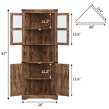 Garvee 69" Tall Corner Cabinet With Lights, 6-Tier Storage, Space Saver For Bathroom, Living Room, Kitchen, Brown