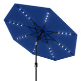 Garvee 9' Patio Umbrella with Solar Lights, Outdoor Table Umbrella with 32 LED Lights & Tilt Crank, 8 Ribs Market Umbrella for Pool, Deck, Backyard, Balcony, Navy Blue - Navy Blue