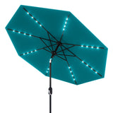 Garvee 9' Patio Umbrella with Solar Lights, Outdoor Table Umbrella with 32 LED Lights & Tilt Crank, 8 Ribs Market Umbrella for Pool, Deck, Backyard, Balcony, Turquoise - Turquoise