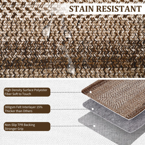 Garvee Bordered Brown 5x7 Braided Washable Rug, Low Pile Non-Slip Polyester Vintage Farmhouse Carpet for Living Room Bedroom