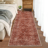 Garvee Vintage Runners for Hallways 2x6 Washable Hall Carpet Runner Geometric Farmhouse Kitchen Rug Non-Slip Entryway Long Rugs for Indoor Hallway Bedroom Kitchen Laundry, Red