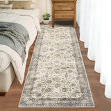 Garvee Washable Runner Rug for Kitchen 2x6 Non Slip Non Shedding Oriental Floral Vintage Long Carpet, Low Pile Distressed Floor Cover, Foldable Printed Mat for Hallway Entryway Bedroom