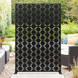 Garvee Freestanding Metal Privacy Screen for Patio, Garden & Balcony – Decorative Outdoor Divider with Stand, Durable Steel Panel, Modern Design – 120x183cm – Square - Black - Square - Black