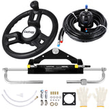Garvee 150HP Hydraulic Outboard Steering Kit with 13.5 in Steering Wheel, Marine System for Single Station, Bi-Directional Locking Cylinders, 26ft Nylon Hose, Aluminum Alloy - Black