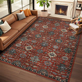 Garvee Living Room Rug 6x9, Soft Vintage Washable Area Rug Boho Low Pile Non-Slip Large Rug Farmhouse Indoor Floor Carpet for Living Room Bedroom Dining Room, Red
