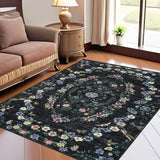 Garvee Modern Floral Black 8x10 Area Rug Washable Rugs With Non-Slip Backing Stain Resistant Easy Cleaning Throw Carpet Non Shedding Low Pile Floor Cover For Living Room Bedroom Office Playroom - Black