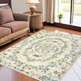 Garvee Modern Florla Beige 9x12 Area Rug Washable Rugs Soft Touch Throw Carpet Non Shedding Stain Resistant Throw Carpet With Non-Slip Backing For Bedroom Nursery Apartment Living Room - Beige