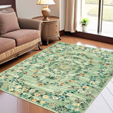 Garvee Modern Florla Green 9x12 Area Rug Washable Rugs Soft Touch Throw Carpet Non Shedding Stain Resistant Throw Carpet With Non-Slip Backing For Bedroom Nursery Apartment Living Room - Green