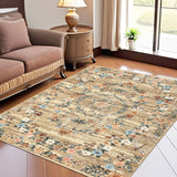 Garvee Modern Floral Brown 5x7 Rugs Washable Print Area Rug Stain Resistant Throw Carpet Non Shedding Low Pile Folding Floor Cover With Non-Slip Backing For Bedroom Dining Room Office - Brown