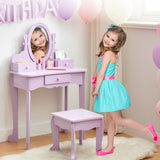 Garvee Girls' Vanity Set with Mirror Makeup Table and Stool for Kids Wood Dressup Playset 38.2IN x 23.6IN x 11.8IN Pink - Purple
