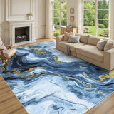 Garvee Modern Abstract Area Rugs 6x9 Machine Washable Accent Rugs, Non-Shedding Neutral Indoor Carpet, Foldable Thin Floor Mat for Kitchen, Bedroom, Living Room, Blue