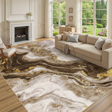 Garvee Large Area Rugs 9x12 Non-Slip Modern Abstract Indoor Carpet Mat, Non-Shedding Neutral Living Room Rugs, Stain-Resistant Low Pile Floor Cover for Bedroom, Kitchen, Camel