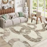 Garvee Washable Area Rug 8x10 Living Room, Non Slip Modern Abstract Bedroom Rugs with Snake Print, Soft Low Pile Accent Large Carpet for Dining Room, Foldable Lightweight Mat, Brown
