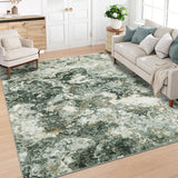 Garvee Washable Green Area Rug 5x7, Indoor Modern Abstract Non Slip Green Rugs for Living Room, Low Pile Ultra Thin Throw Carpet for Bedroom, Lightweight Foldable Floorcover for Home Office, 5'x7'