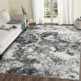 Garvee Abstract Machine Washable Rugs 8x10, Soft Untra Thin 8x10 Area Rugs for Living Room Office, Non Slip Low Pile Bedroom Rug Large Carpet Dining Room, Foldable Lightweight Mat, Grey